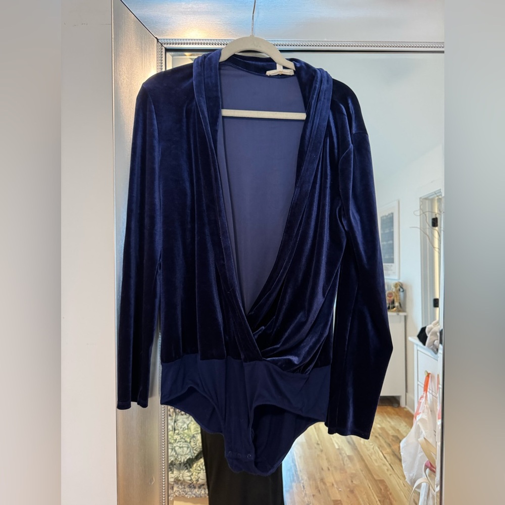 Anthropologie blue velvet bodysuit